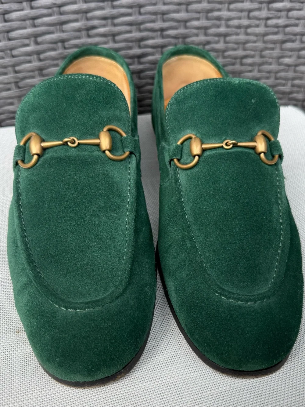 Men's Vintage Green Suede Bit Loafers Size 9.5